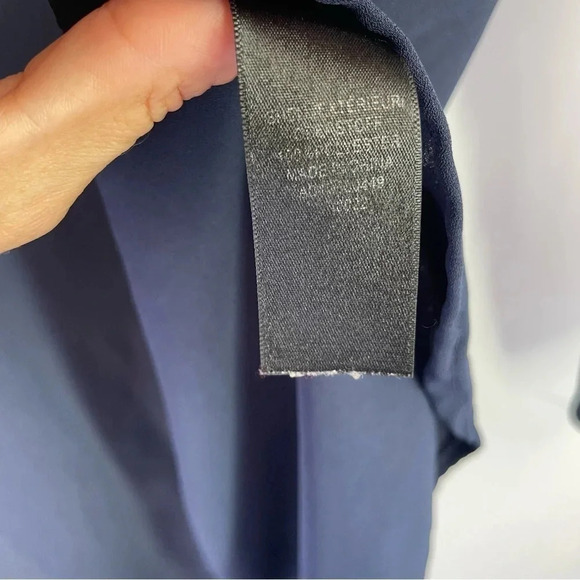 Adrianna Papell Navy Blue Roll Tab Button Down Blouse - Picture 4 of 6